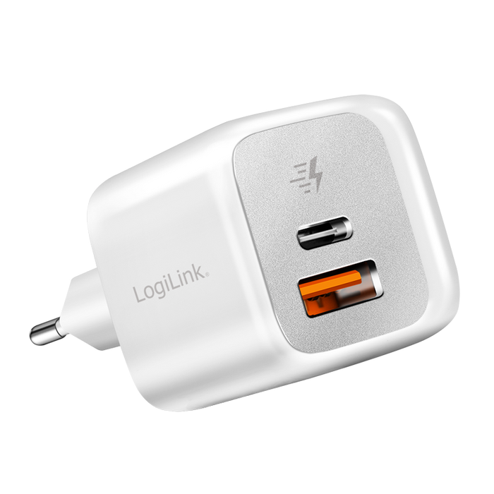 Dual-USB-Schnellladegerät, USB-C (PD), USB-A, 20 W, weiß