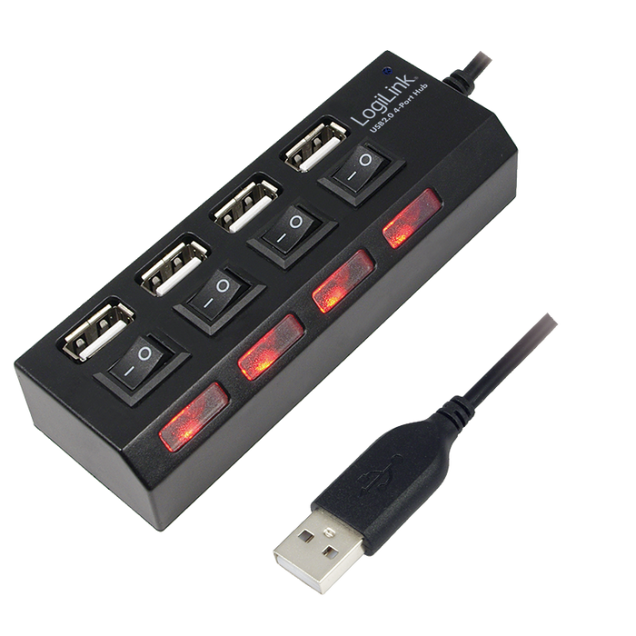 USB-Hub 2.0 4 Port, inkl. 2A Netzteil