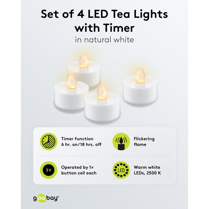 LED-Teelicht 4er mit 6h Timer & CR2032