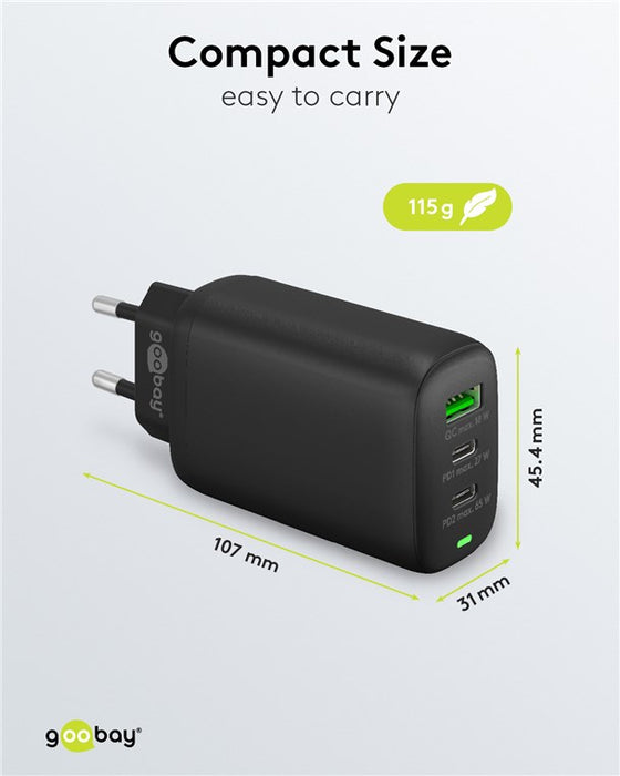 USB-C™ PD GaN Multiport-Schnellladegerät (65 W) schwarz/weiß