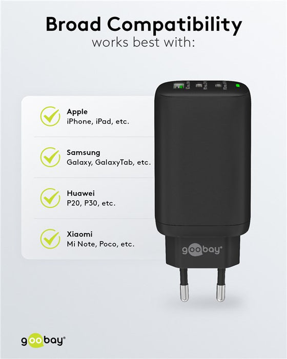 USB-C™ PD GaN Multiport-Schnellladegerät (65 W) schwarz/weiß