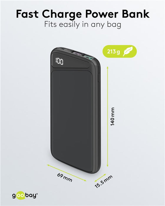 Powerbank 10Ah goobay 2-fach QC3.0 LCD