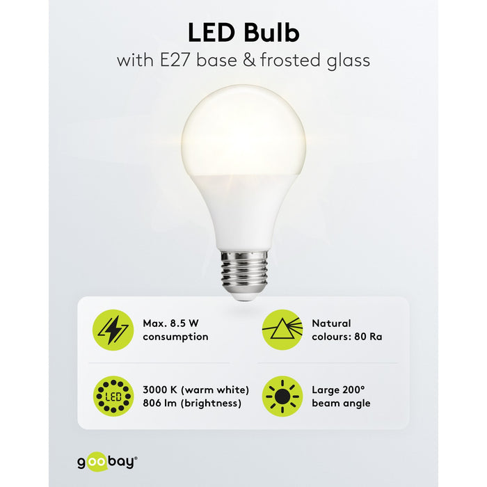 LED-E27 8,5W 806lm 3000K ww goobay 200°