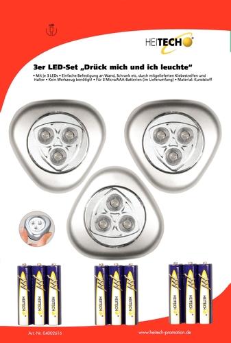 LED-Leuchte silber 3er Pack, mit Klebe-