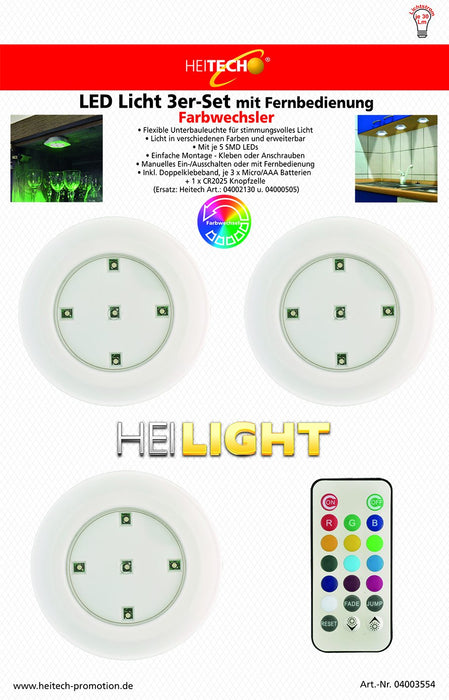 LED Licht 3er Set RGB mit FB Heitech
