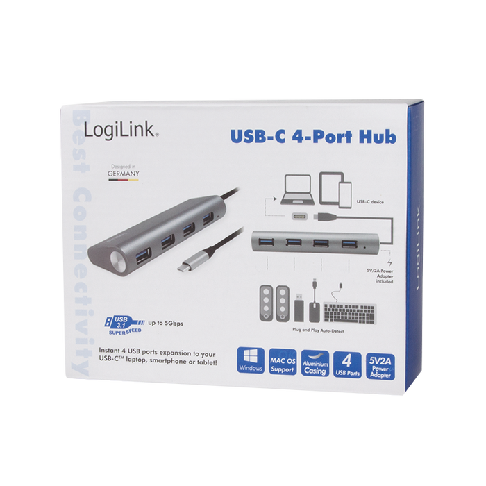 USB-C 3.2 St -> 4xUSB Hub Alu