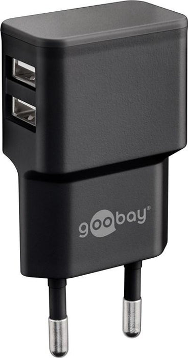 USB-Netzteil 2,4A 2-fach Slim sw goobay